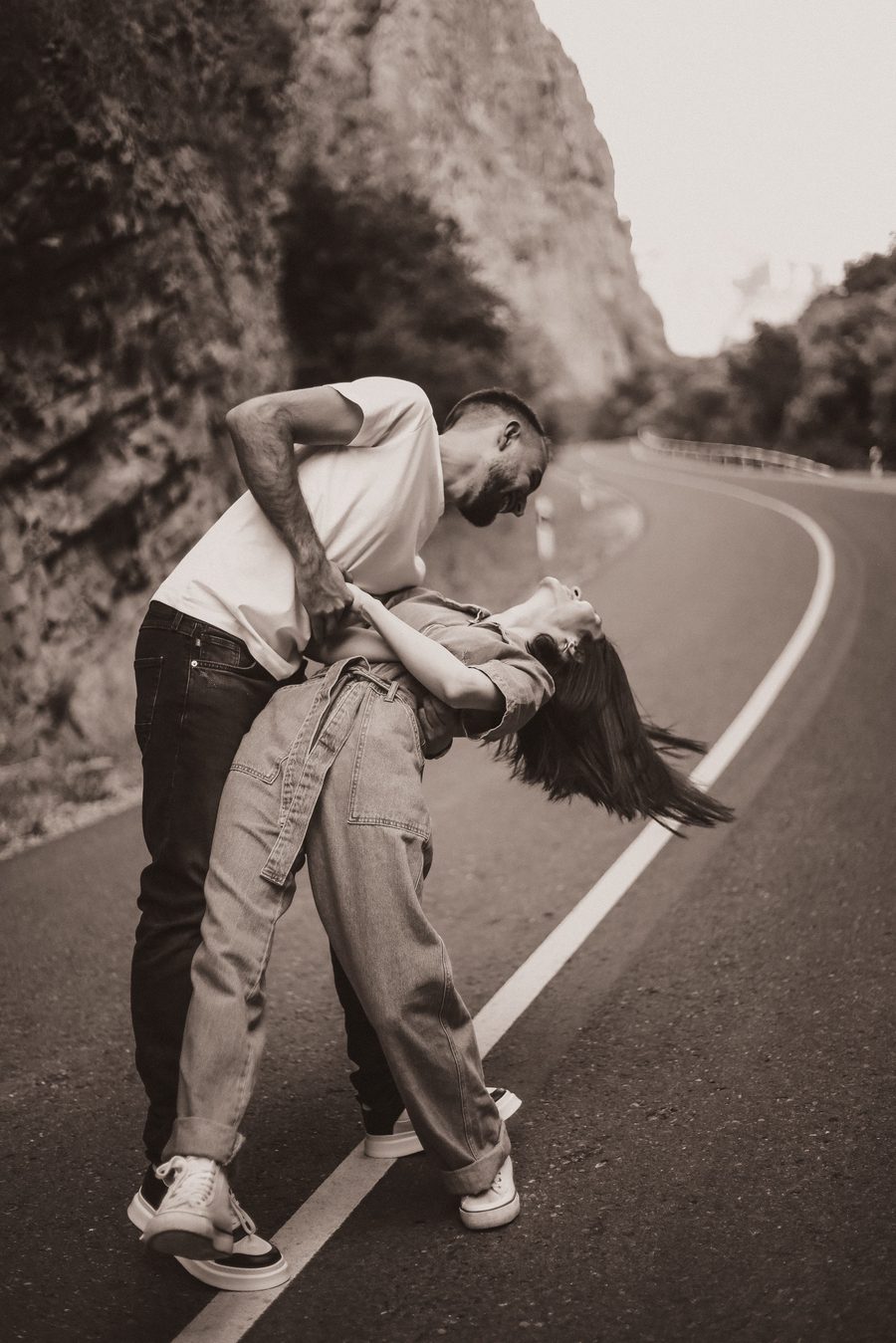 Mikayel and Alina on a country road